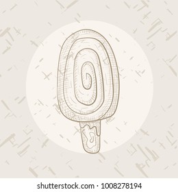 Vanilla dessert in hand-drawn style. Sketch ice-cream with the vintage effect. Fresh and delicious popsicle.