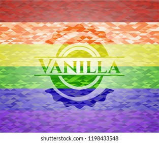 Vanilla emblem on mosaic background with the colors of the LGBT flag