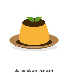 Vanilla Flan With Mint Leaves In Vector