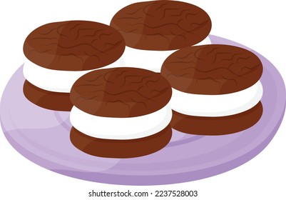 Vanilla flavored Filled cookies concept, Chocolate and cream biscuits vector icon design, Fast Food symbol, Junk food sign, popular inexpensive good taste snacks stock illustration 