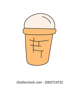 Cono de helado con sabor a vainilla. Ilustración vectorial plana aislada sobre fondo blanco. Diseño plano