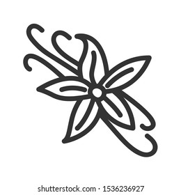 Vanilla Flower Blossom Spice Outline Vector Icon Isolated On White Background. Herbs And Spices For Natural Wellness