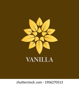 Vanilla Flower Icon On Gold Background. Vanilla Logo Stock Illustrations