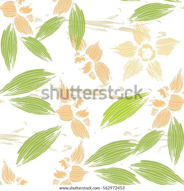 Vanilla Flower Leaves Sticks Silhouette Silhouette Stock Vector ...