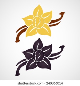 Vanilla Flower And Vanilla Pods Vector Logo