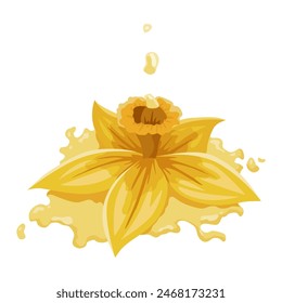 Vanilleblume. Realistische Vektorgrafik isoliertes Designelement. Natur Gewürz. Gelbe Blüte mit Tropfen