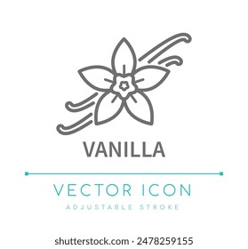 Vanilla Flower Scent Line Icon, Food Flavor Symbol, Candle and Soap Fragrance Vector Symbol, Cosmetics Perfume Ingredient Logo Label 