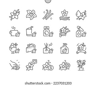 Vanilla flower. Spice. Vanilla extract. Food ingredient. Food shop, supermarket. Pixel Perfect Vector Thin Line Icons. Simple Minimal Pictogram