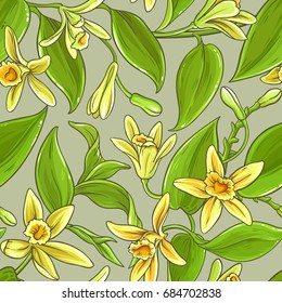 vanilla flowers vector pattern on color background
