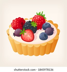 Vanilla french tart decorated with fruit on top. Isolated vector illustration for menu designs
