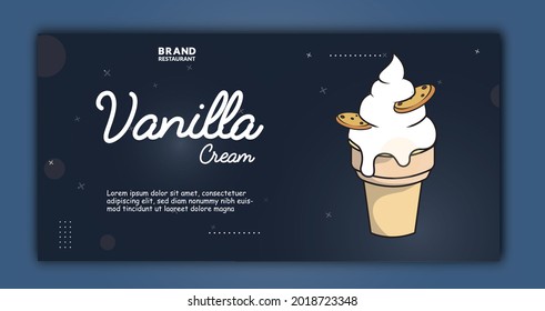 Vanilla Ice cream ads, editable template, Business offer for banner, poster, flyer and other promo. vector illlustration 
