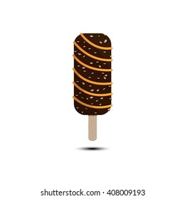Vanilla Ice cream bar with a caramel Chocolate almond coating illustrator vector design isolated on white background