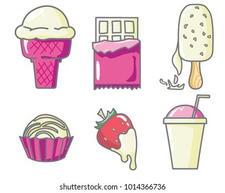 vanilla ice cream , cake vanilla set on beground. in flat style