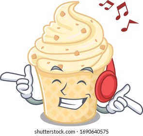 Vanilla ice cream Cartoon design concept listening music