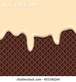 Vanilla ice cream with chocolate wafer vintage abstract. Vector illustration