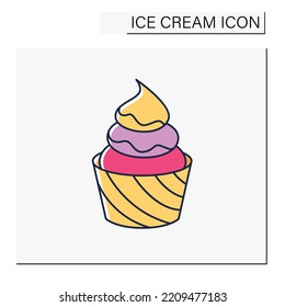 Vanilla ice cream color icon. Delicious dessert. Tasty frozen ice in waffle bowl. Summer sweets. Isolated vector illustration