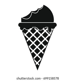 Vanilla ice cream in cone black simple silhouette icon vector illustration for design and web isolated on white background. Ice cream vector object for labels, logos and advertising