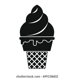 Vanilla ice cream in cone black simple silhouette icon vector illustration for design and web isolated on white background. Ice cream vector object for labels, logos and advertising