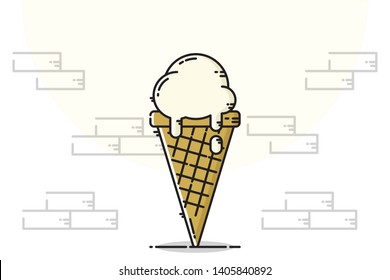 vanilla ice cream cone flat design vector, easy to edit