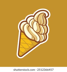 Vanilla Ice Cream in the Cone. Food and Beverage Illustration Concept.