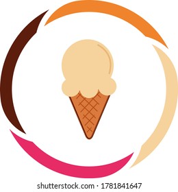 vanilla ice cream or cone icon. white background with colors circle.