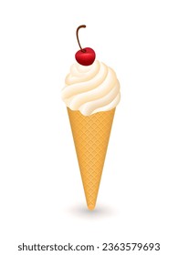 Vanilla Ice Cream Cone on white background. Vector illustration EPS 10.