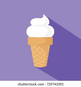 Vanilla ice cream in the cone and on purple background vector.