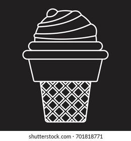 Vanilla ice cream in cone outline icon vector illustration for design and web isolated on black background. Ice cream vector object for labels logos and advertising