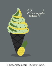 Vanilla Ice Cream cone with Pineapple
