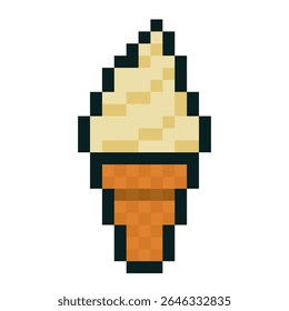 Crème glacée à la vanille dans un cône au style pixel art isolé sur fond blanc
