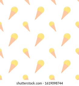 Vanilla ice cream cone seamless pattern, yellow and delicious