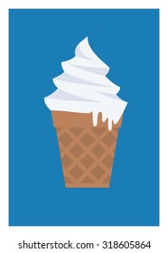 vanilla ice cream in cone simple illustration
