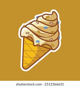 Crème glacée à la vanille dans le cône avec des pépites sur fond isolé. Thème d'illustration Aliments et boissons.