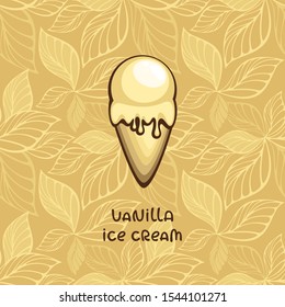 Vanilla Ice cream cone vector illustration. Design for menu and logo. Traditional dessert.