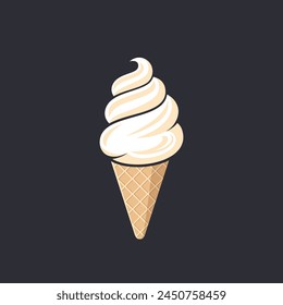 Vanilla ice cream cone vector icon. Beige and white logo on black background.