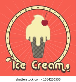 Vanilla ice cream cone. Vintage poster - Vector illustration