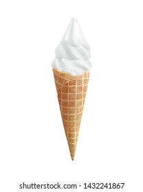  vanilla  ice cream in the cone waffle on white background vector