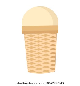Vanilla ice cream in a cup for cooling in the summer heat on a white background