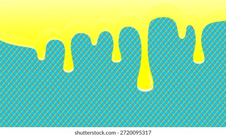 Goteo de helado de vainilla sobre fondo de gofre. Ilustración de goteo de helado de vainilla colorida. Diseño plano de helado de vainilla dulce. Ilustración de postre de helado de vainilla.