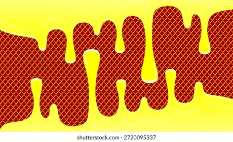Goteo de helado de vainilla sobre fondo de gofre. Ilustración de goteo de helado de vainilla colorida. Diseño plano de helado de vainilla dulce. Ilustración de postre de helado de vainilla.