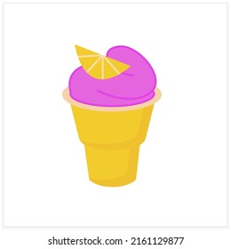  Icono plano de helado de vainilla. Delicioso postre. El hielo congelado en el tazón de waffle con decoración de cal. Dulces de verano. Ilustración de vector de color