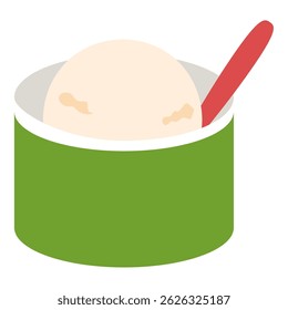 Vanilla Ice Cream in Green Cup with Red Spoon
