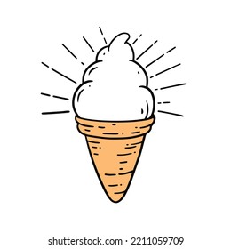 Vanilla Ice cream hand drawn colorful engraving style vector illustration isolated on white background.