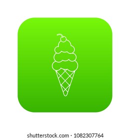 Vanilla ice cream icon green vector isolated on white background