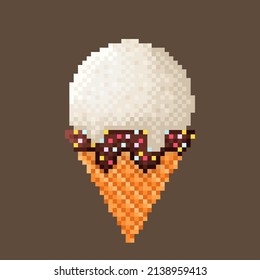 Vanilla Ice cream pixel art. Vector illustration.