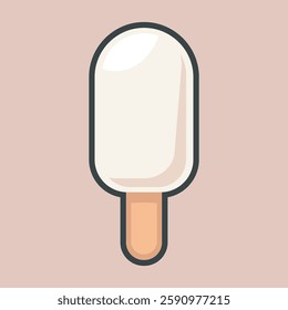 vanilla ice cream popsicle with outline flat vector design.