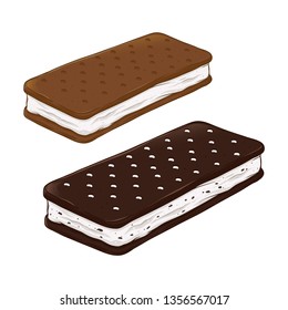 Vanilla Ice Cream Sandwich Bar, Hand Drawing Vector Illustration