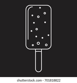 Vanilla ice cream in stick outline icon vector illustration for design and web isolated on black background. Ice cream vector object for labels logos and advertising