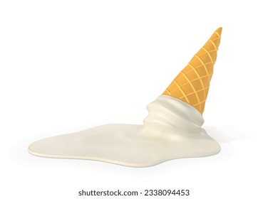 Vanilla ice cream that fell on the surface and spread on a white background. Vector illustration