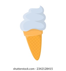 Vanilla ice cream wafer cone vector. Drawing of ice cream with vanilla flavor isolated on white background. Food, desserts, summer, refreshment concept